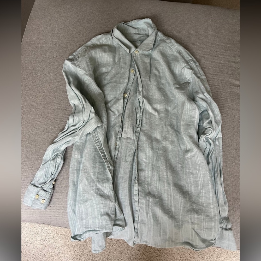 Tommy Bahama 100% Linen Long-Sleeve Shirt - Light Green (XL/G) - Missing Button